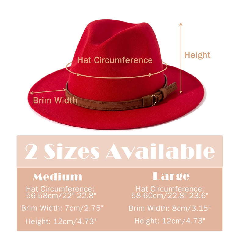 Lisianthus Men & Women Vintage Wide Brim Fedora Hat with Belt Buckle A-Red 59-60cm - Image 4
